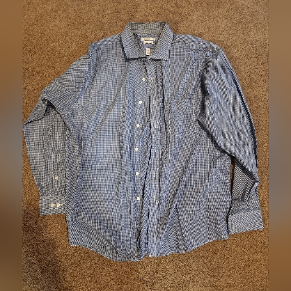 Van Heusen Men's Blue Check Regular Fit Wrinkle Free Dress Shirt 36-37